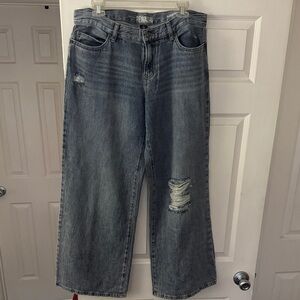 Rewash Distressed Wide Leg Jeans in Faded Blue